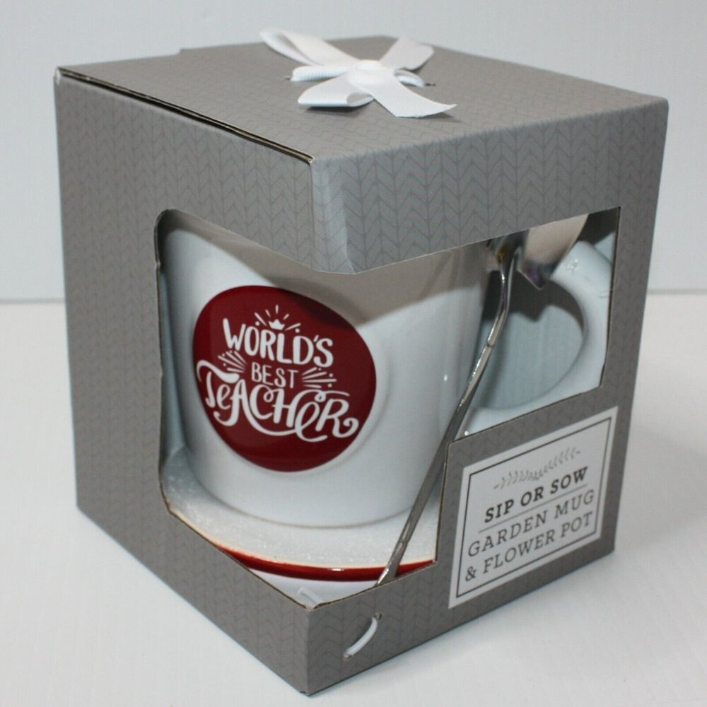 Sip or Sow Garden Mug & Flower Pot "World's Best Teacher New in Gift Box